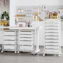 SYKIARIOL Rolling Cart with Drawers,10 Drawer Rolling Cart,Storage Cart with Wheels,Utility Cart with Drawers,Teacher Cart for Classroom Storage,Craft Cart with Wheels and Wooden Tabletop,White