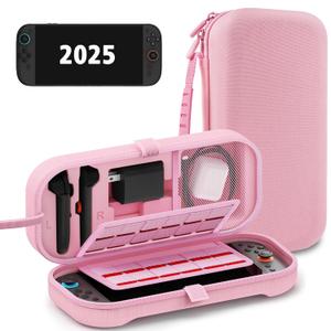 TIKOdirect Carrying Case for Nintendo Switch 2 (2025) & Switch OLED 2021 & Switch 2017, Travel Hard Shell Portable Bag Fit for Joycon & Adapter, Protective Case with 24 Game Card Slots, Pink