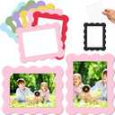 Kingdder 12 Pcs Scalloped Magnetic Picture Frame for Refrigerator 5 x 7 Pastel Reusable Picture Frame Magnets Decorative Photo Holders for Fridge Home School Office Kitchen Locker Decor