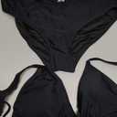 Yonique Women Two Piece Triangle Bikini Set Bathing Suit Sexy Swimsuit Full Coverage Bottom, Small, Black