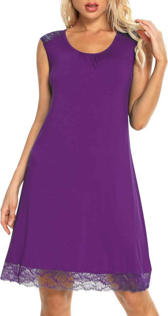 WiWi Viscose from Bamboo Tank Nightgown for Women V-Neck Sleeveless Sleep Gowns S-XXL