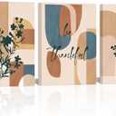 SkenoArt Abstract Geometric Flower Wall Art Bohemian Neutral Floral Wall Decor Pictures Minimalist Boho Geometric Wall Decor for Home Living Room Bedroom (Beige)
