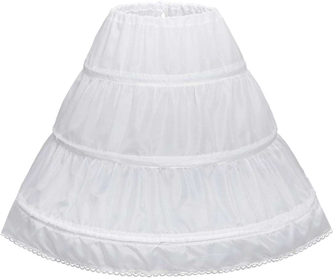 Abaowedding Girls' 3 Hoops Petticoat Full Slip Flower Girl Crinoline Skirt (12-13 yrs) White