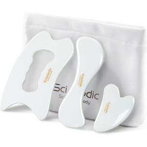 Scienlodic 3 Pcs Gua Sha Massage Tools for Face & Body (White, Resin) - Scraping Tools for Back, Legs & Muscle Relaxation, Guasha Facial Tool for Jawline Contouring & Puffiness Reduction