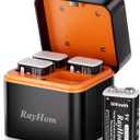 4 Pack 9V Rechargeable Lithium Batteries, 600mAh 9 Volt Long Lasting Power with 4 Slot Battery Charger Storage Box, for Smoke Alarms,Multimeters,Microphones,Walkie-Talkie,Toys