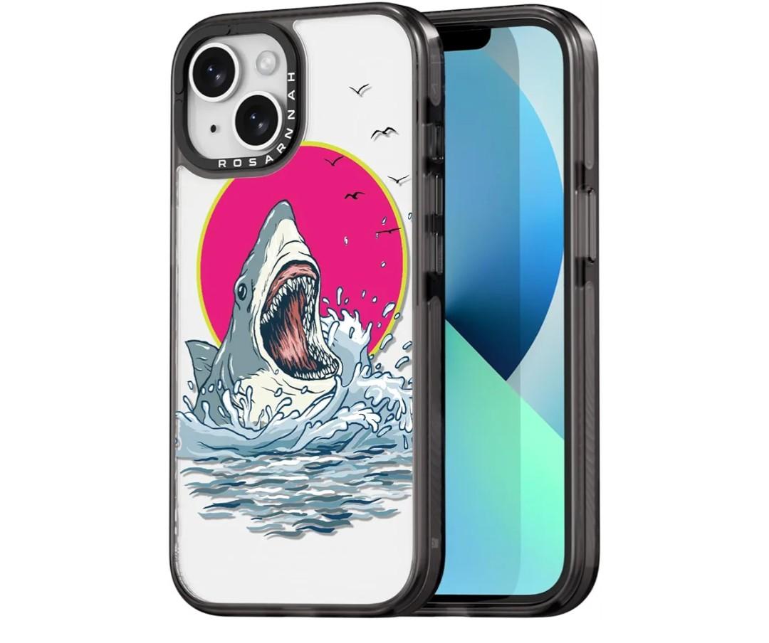 casevivid Compatible for iPhone 12 Case Cute Aesthetic - Durable Fashion Funny Phone Case - Girly Shark Pattern Print Cover Design for iPhone 12 6.1" Black
