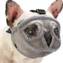 BARKLESS Short Snout Dog Muzzle, Breathable Mesh Flat Faced Muzzle for French Bulldog Shih Tzu and Pug, Mask Bulldog Mouth Cover for Biting Chewing Licking (Grey, XXS) (XXS (Head 8.5-12.5''))