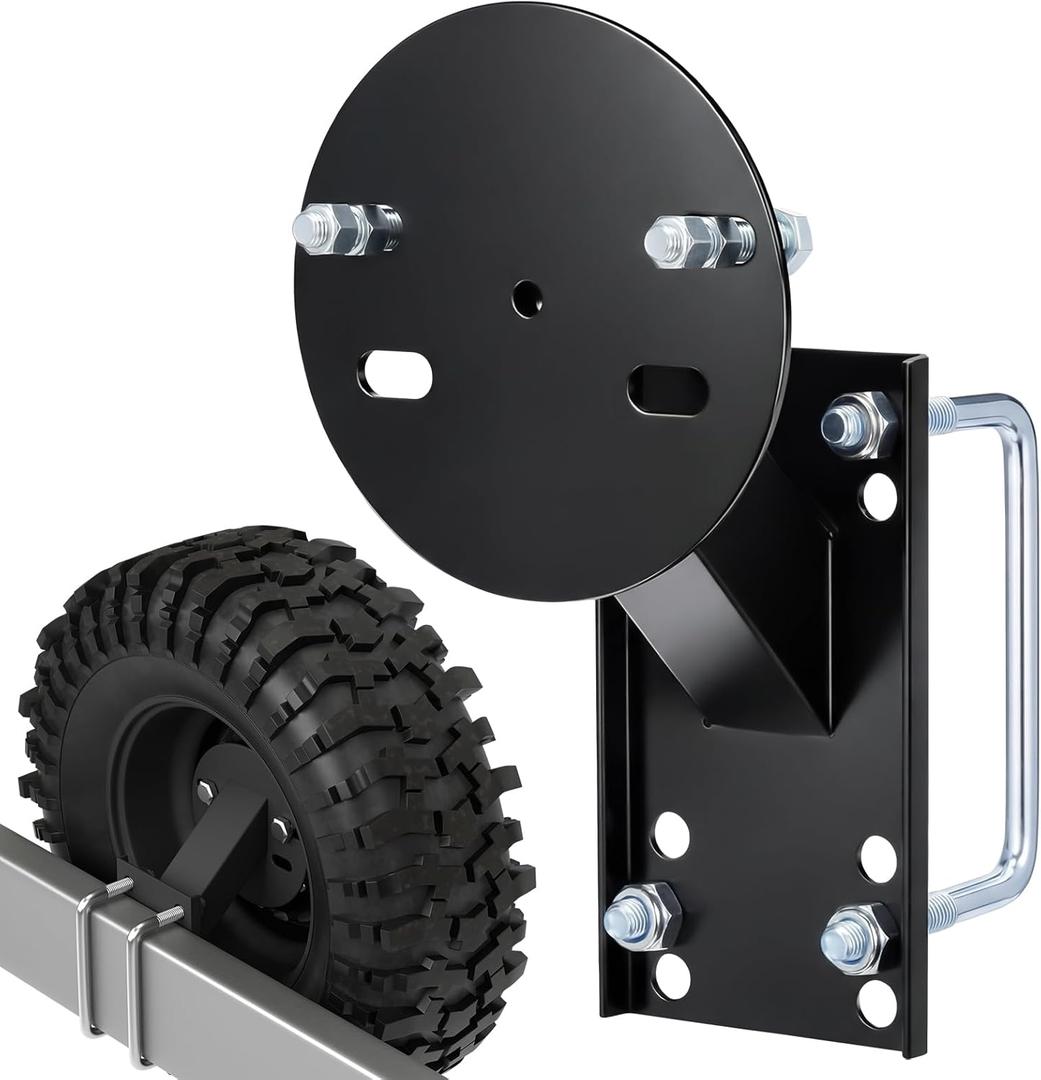 Outus Heavy Duty High Mount Spare Tire Carrier Black Iron Boat Trailer Spare Tire Mount for 4 5 6 Lugs Trailer Wheels on 4" 4.5'' 4.75'' 5'' and 5.5'' Bolt Patterns with U Bolts Lock Nuts Lug Nuts