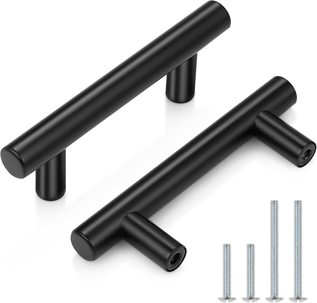 Probrico (12 Pack 2.5 inch Hole to Hole Modern Cabinet Hardware Black Bathroom Cupboard Pull Kitchen Cabinet T Bar Handle Dresser Knobs Set
