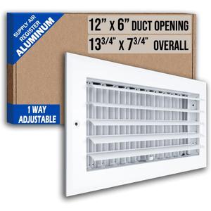 Fits 12x6 Duct Opening Aluminum 1-Way Adjustable Air Supply Grille by Handua | Curved Blade Register Vent Cover for Sidewall & Ceiling | White | Outer Size: 13.75" X 7.75"