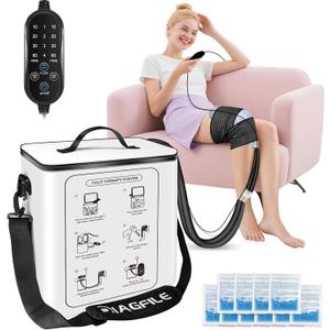 Cold Therapy Machine with Programmable Timer, Portable Ice Therapy Machine System for Knee, Cold Therapy Unit for Long-Term Relief and Recovery, w/Compression Pad for Shoulder, Hip and Ankle (White)