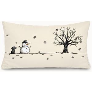 Winter Snowman Pillow Covers 12x20,Winter Snowman Rustic Nature Boho Xmas Snowflake Lumbar Pillow Cover Decorative for Farmhouse Home Holiday Bedroom Living Room Sofa Couch