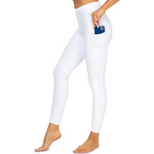 Kcutteyg Yoga Pants for Women with Pockets High Waisted Leggings Workout Sports Running Athletic Pants (Large, Full Length White)