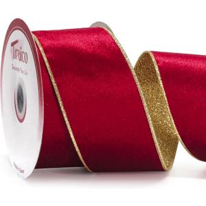 2.5" Red Velvet Gold Glitter Backing Wired Ribbon 10 Yards for Christmas Wedding Wreath Gift Wrapping Home Dcor DIY