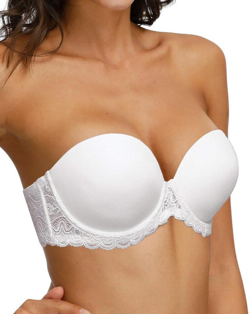 Strapless Clear Back Strap Convertible Bra with Lace Padded Underwired Plus Size Brassiere (32D, White)