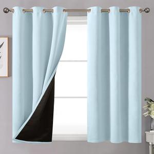YoungsTex Light Blue 100% Blackout Curtains 54 Inches Length for Bedroom, Thick Full Light Blocking Thermal Insulated Window Drapes for Kids Noise Reduce, 2 Panels, 42 X 54 Inch