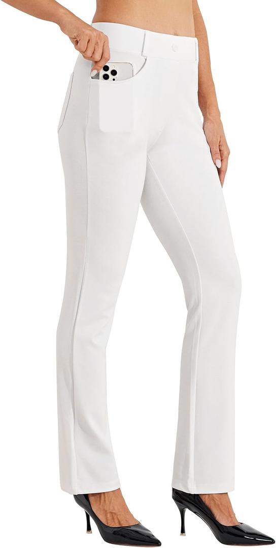Willit Women's Yoga Dress Pants Bootcut Stretch Work Slacks Office Casual Pants Belt Loops 4 Pockets 28"/29"/30"/31"/33" (XX-Large, White)
