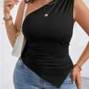 WDIRARA Women's Plus Size One Shoulder Tank Top Ruched Asymmetrical Sleeveless Tops (Black)
