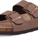 Unisex Cork Footbed Slide Sandal, Arch Support Summer Outdoor Sandals with Adjustable Buckle for Women and Men (9 Women/7.5 Men, Brown)