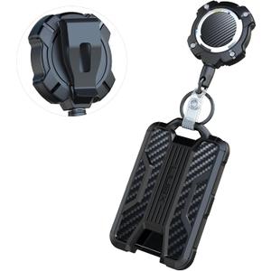 LIUGX Retractable Badge Holder with Belt Clip, Heavy Duty Carabiner Keychain,Durable ID Card Holder (Holds 4 Cards), Carbon Fiber-Texture, with 31.5Badge Reel Key Chain, 10,000+ Rebound, Silver-Black