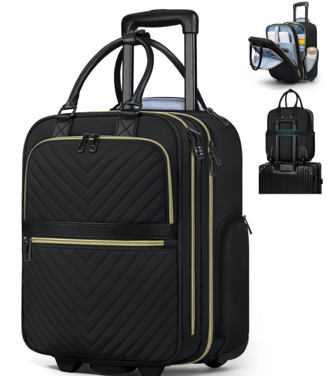 RAINSMORE Underseat Carry On Luggage with Wheels, 16-inch Airline Approved Luggage Lightweight Softside Underseater Travel Suitcases Durable Overnight Bag Rolling Carry-on Bag for Women Men, Black