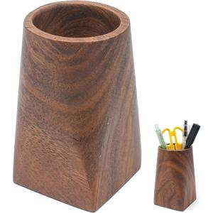 2 x Wood Pen Holder For Desk, Pencil Cup Whole Piece Black Walnut Wooden Organizer Caddy Stand, Durable Vintage Rustic Box For Desktop Men Supplies Accessories Stationery Makeup Brushes Offices Decoration