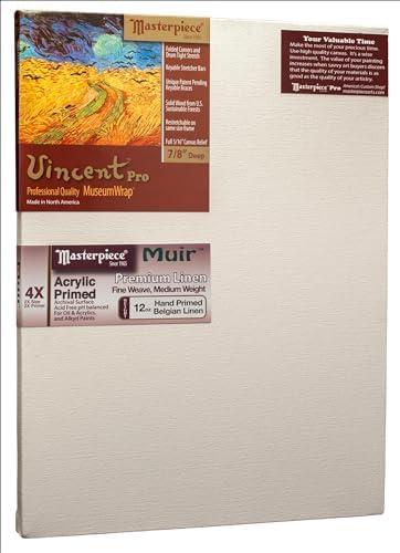 MASTERPIECE Z1VA-2233 Vincent Pro 7/8" Deep Muir Belgian Linen 12.0 oz Acrylic Primed Stretched Canvas 22" x 33" White