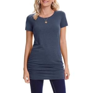 TORARY Women's 2025 Casual Long Sleeves Slim Fit Crew Neck Ruched Tunic Top T-Shirt Dress, Medium
