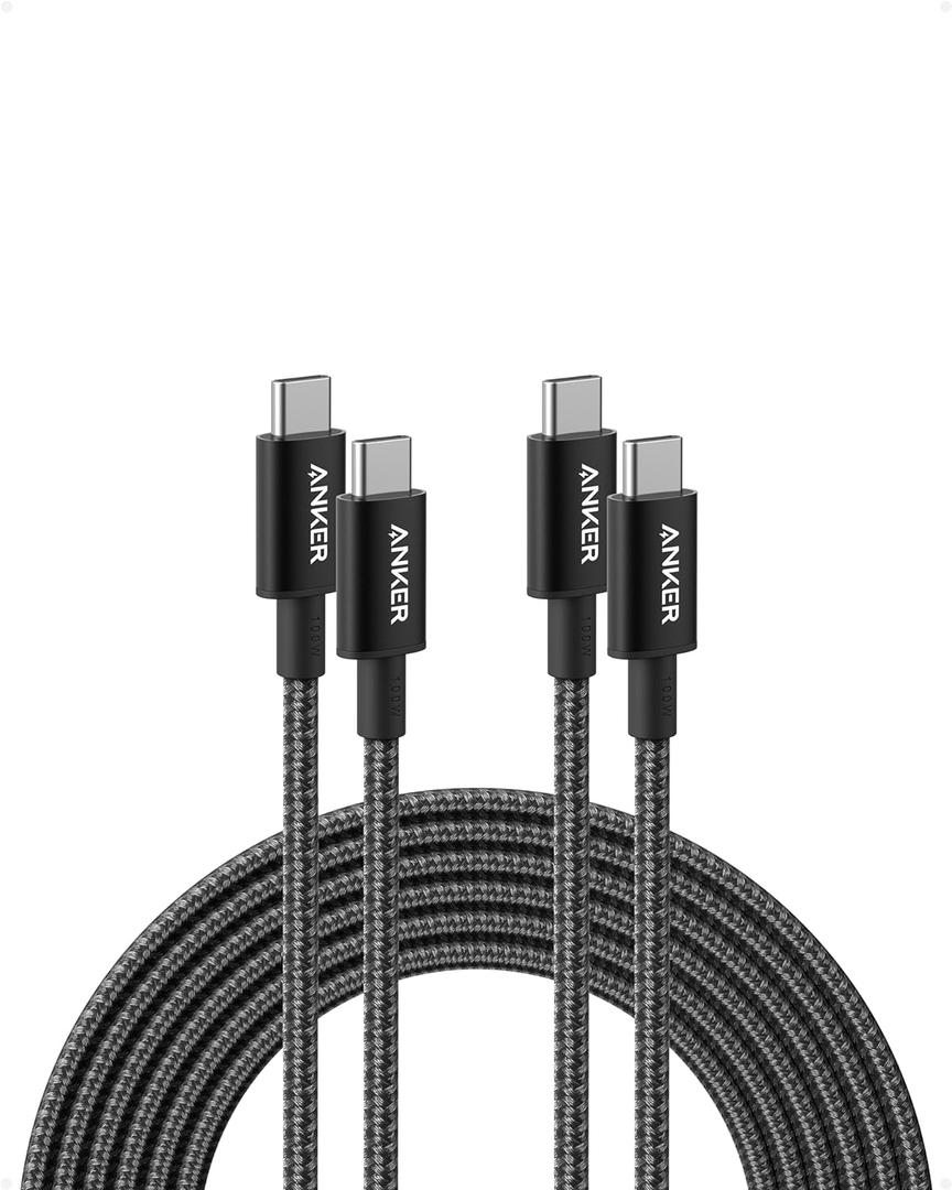 Anker USB C to USB C Cable (10FT, 2Pack), Type-C 100W Charger Cord Fast Charging for iPhone 17 Series,MacBook Pro 2020,Pixel and More(Black)