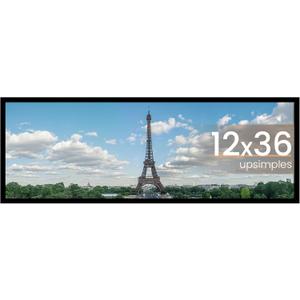 upsimples 12x36 Picture Frame, Display Pictures 10x30 with Mat or 12 x 36 Without, Wall Hanging Long Frames, Black, 1 Pack