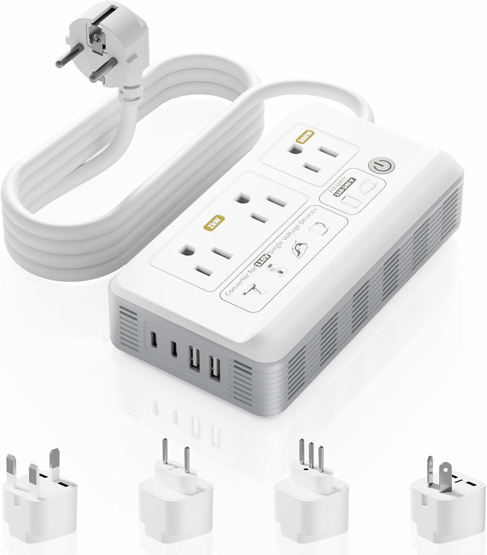 Mapambo 2000W Voltage Converter US to Europe, 7 in 1 Converter for European Travel for Hair Dryer, 123456