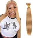 30 Inch #27 Blonde Bundles Human Hair Straight 1 Bundle 100 Gram/Bundle Unprocessed Brazilian Virgin Hair Honey Blonde Straight Bundles Human Hair Extensions