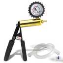 LeLuv Ultima Brass Vacuum Pump Handle - Gauge Installed with Protective Rubber Cover - Black Rubber Padded Grips, Clear Hose & Male O-Ring Fitting