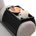 Couch Armrest Table, Bamboo Couch Cup Holder, Couch Cup Holder Tray, Sofa Arm Tray, Armchair Caddy 12.4" x 5.5" with Nonslip Felt Bottom, Sturdy Bamboo Slats for Armrests 6" and Wider (Black)