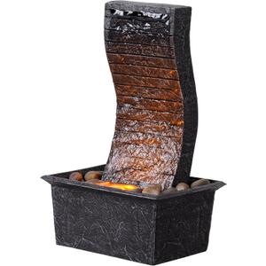 Curved Panel Tabletop Water Fountain LED - Lit - Unique Decorative Waterfall for Indoor/Outdoor Spaces, Home Office Garden Decoration with Ambient Lighting