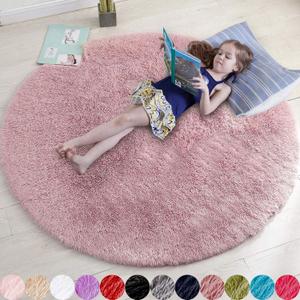 Blush Pink Fluffy Round Rug 4Ft for Bedroom, Fuzzy Furry Circle Area Rugs for Kids Room Decor Aesthetic, Shaggy Circular Carpet for Girls Nursery Dorm Baby Teen, Cute Neutral Dusty Rose Mauve Rug
