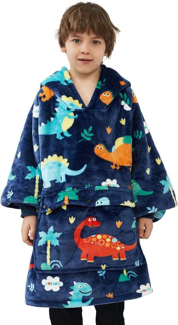 NOUKOW Wearable Blanket Hoodie Oversized Sherpa Blanket Sweatshirt Flannel Sweater Blanket with Large Pocket (Dinosaur)