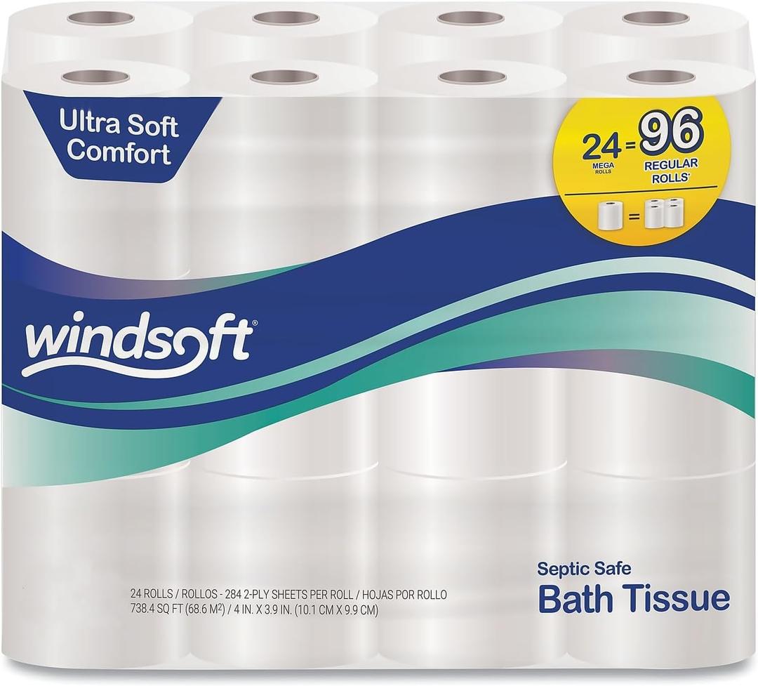 Windsoft SOD418230 2-Ply Septic Safe Premium Bath Tissue - White (24 Rolls/Carton)