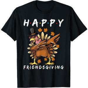 Turkey Friends Giving Unisex-Adults & Kids Black Solid V-Neck Short Sleeve T-Shirt Thanksgiving T-Shirt Small