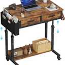 Small Portable Standing Rolling Desk - 32 Inch Adjustable Mobile Stand Up Teacher Desks with 2 Fabric Drawers on Wheels, Couch Sofa Side Laptop Table with Storage for Bedroom Home Office, Rustic Brown