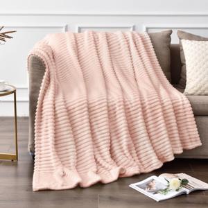 BEDELITE Fleece Throw Blanket for Couch  3D Ribbed Jacquard Soft and Warm Decorative Fuzzy Blanket  Cozy, Fluffy, Plush Lightweight Pink Throw Blankets for Bed, Sofa, 50x60 inches