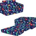 Kids Couch Convertible Sofa to Lounger for Toddler Boy, Foldable 2-in-1 Kids Sofa Bed, Toddler Chairs Comfy for Bedroom Playroom, Blue Dinosaur