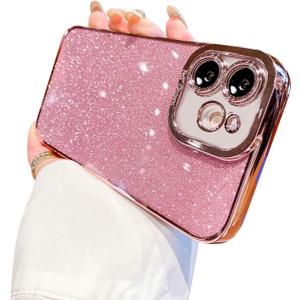 Fycyko Compatible for iPhone 11 Case Glitter Luxury Cute Flexible Plating Cover Camera Protection Shockproof Phone Case for Women Girl Men Design for iPhone 11 Pink 6.1''