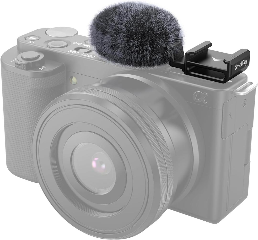 SmallRig Cold Shoe Adapter with Wind Muff Windshield for Sony ZV-1F / ZV-E10 / ZV-1 / ZV-E1 / ZV-1 II, Wind Furry for Light Microphone Attachment - 3526 (Black)