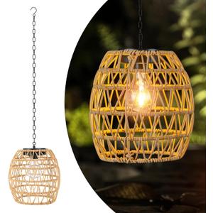 Larekook Solar Chandelier Outdoor,Natural Rattan Solar Lanterns Outdoor Waterproof Pendant Lights with Edison Bulb,Bamboo Woven Hanging Decorative Lanterns for Gazebo Garden Patio Porch Tree