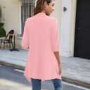YSYOKOW Women's Open Front Cardigan Lightweight Soft Knit 3/4 Sleeve High-Low Draped Hem Loose Casual Duster(Pink, Small) (Pink, S)