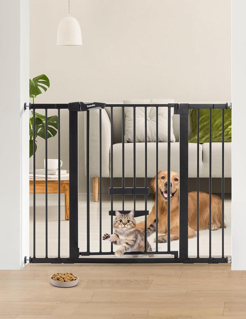 Babelio 36" Tall Dog Gate with Cat Door, CatPrivilege II, 29-48", Black