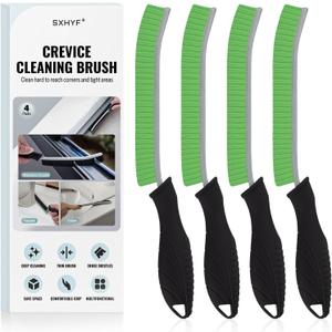 2 x SXhyf Cleaning Brush - Hard Bristle Crevice Cleaning Brush, Multifunctional Gap Scrub Brush, Kitchen Essentials, Bathroom Cleaner Tools for Household Use, Home, Window, Toilet, Stove (Green Bristle Black Handle)