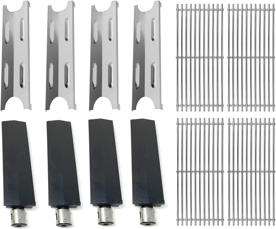 Shengyongh SSBG179A (4-Pack) 304 Stainless Steel Cooking Grid Grates and Heat Plates and Cast Iron Burner Replacement Parts Kit for Master Forge BG179A, BG179AO Grill Parts