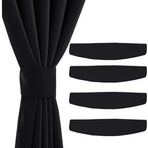 NICETOWN Strong Magnetic Curtain Tiebacks - Natural Decorative Curtain Ties Wide Straps Holdbacks for Modern Curtains (Black, 15 X 4 Inches, Set of 4,Suitable for 55- 70" Wide)